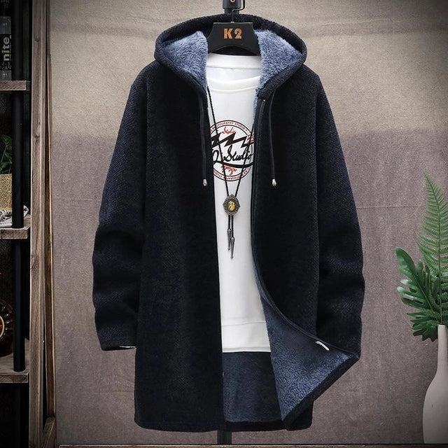 Men Casual Sweaters Jacket Slim Long Thick Warm Hooded Sweater Coat - Image 4