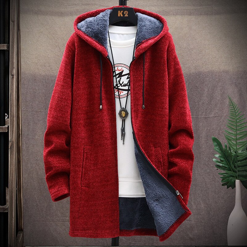 Men Casual Sweaters Jacket Slim Long Thick Warm Hooded Sweater Coat - Image 5