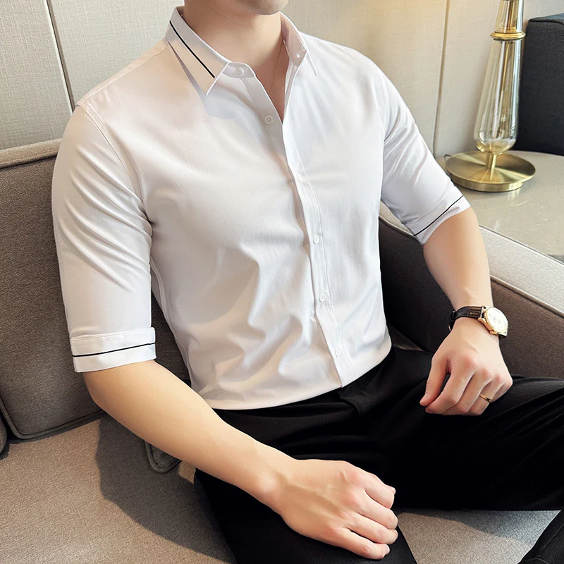 2024 Embroidered Short Sleeve Solid Color Business Men's Shirt - Image 4