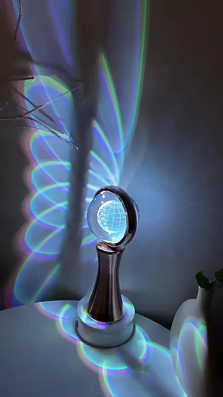 3D crystal globe rotating night light RGB charging modern simple projection atmosphere light - Image 2