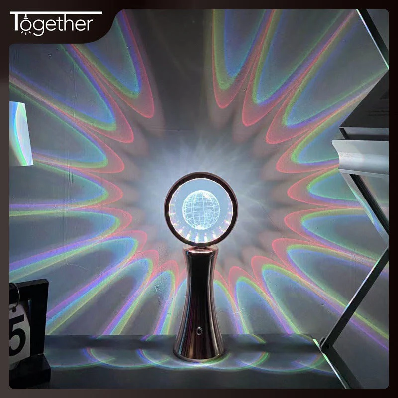 3D crystal globe rotating night light RGB charging modern simple projection atmosphere light - Image 3