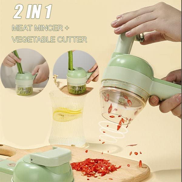 4 in 1 Handheld Electric Vegetable Cutter Set,Wireless Food Processor for Garlic Pepper Chili Onion Celery Ginger Meat with Brush - Image 3