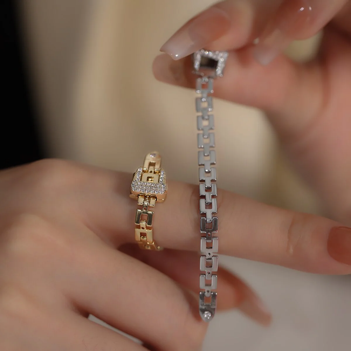 Adjustable Buckle Crystal Rings - Image 2