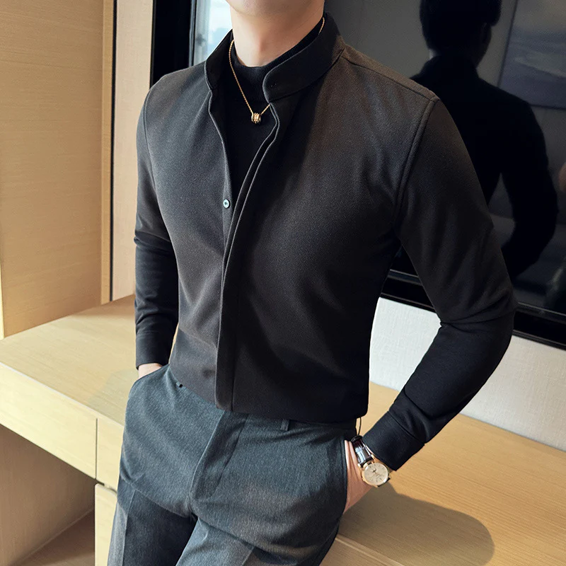 Autumn and winter thick warm woolen stand collar shirt casual sweater