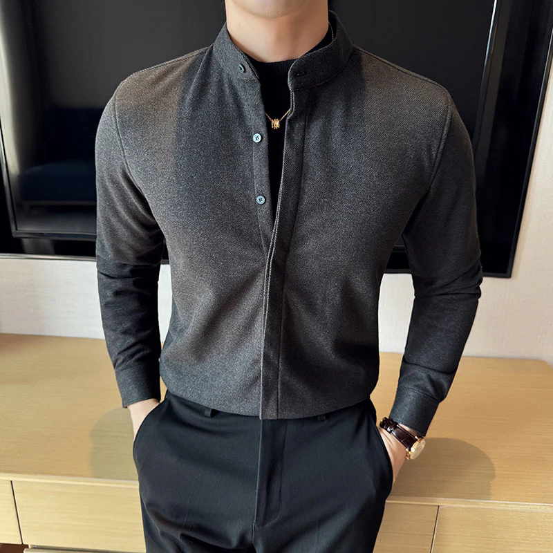 Autumn and winter thick warm woolen stand collar shirt casual sweater - Image 3