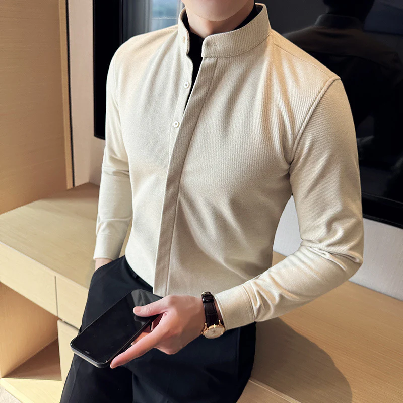 Autumn and winter thick warm woolen stand collar shirt casual sweater - Image 4