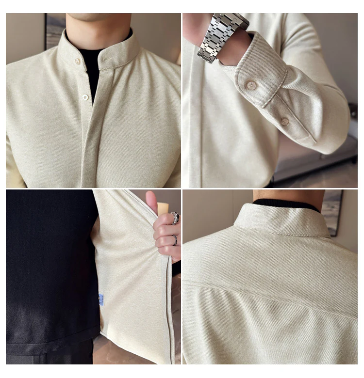 Autumn and winter thick warm woolen stand collar shirt casual sweater - Image 5