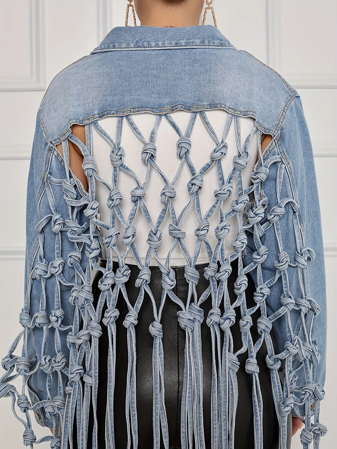Stylish lapel trendy woven denim jacket - Image 5