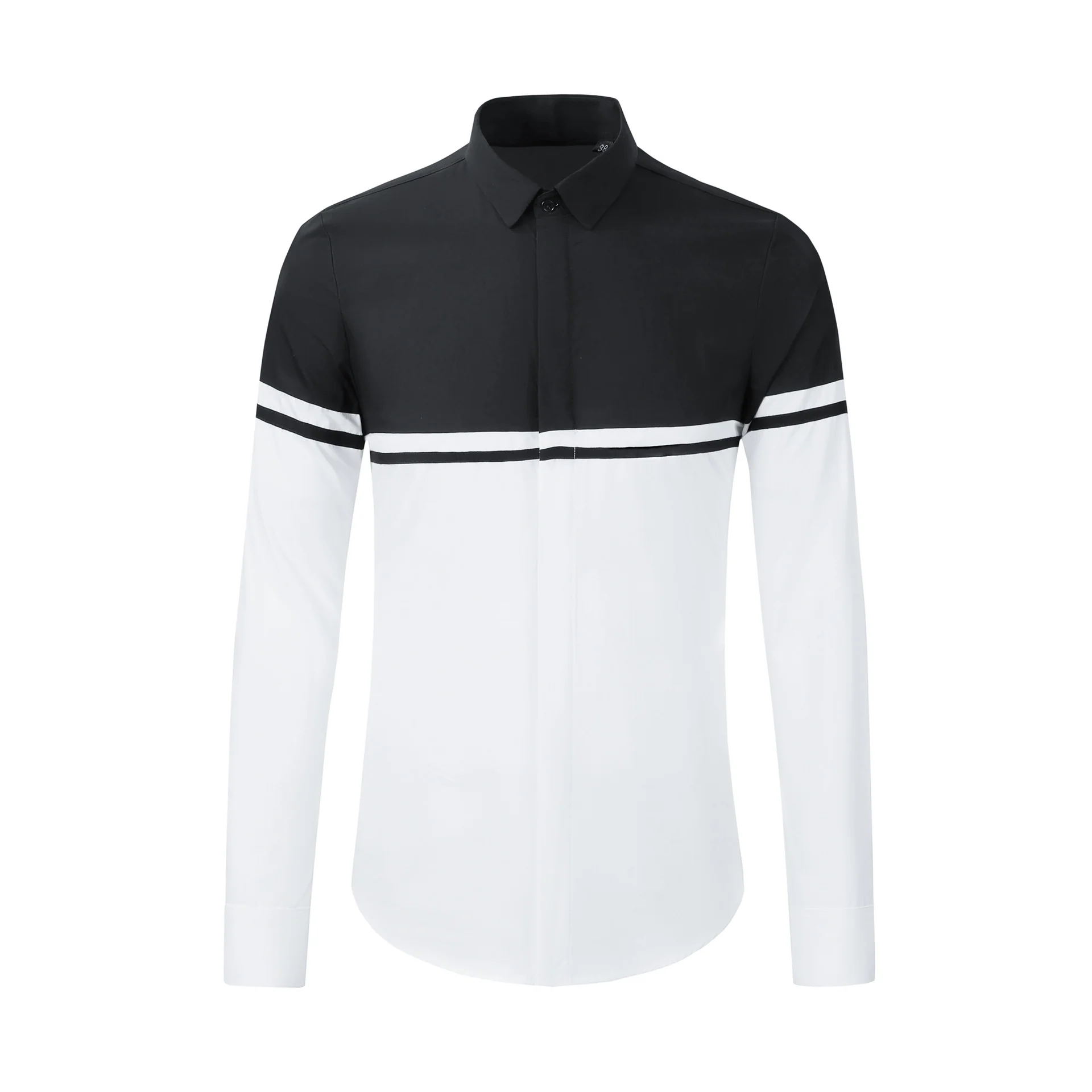 Black and white colorblocked men's long-sleeved shirt - Image 5
