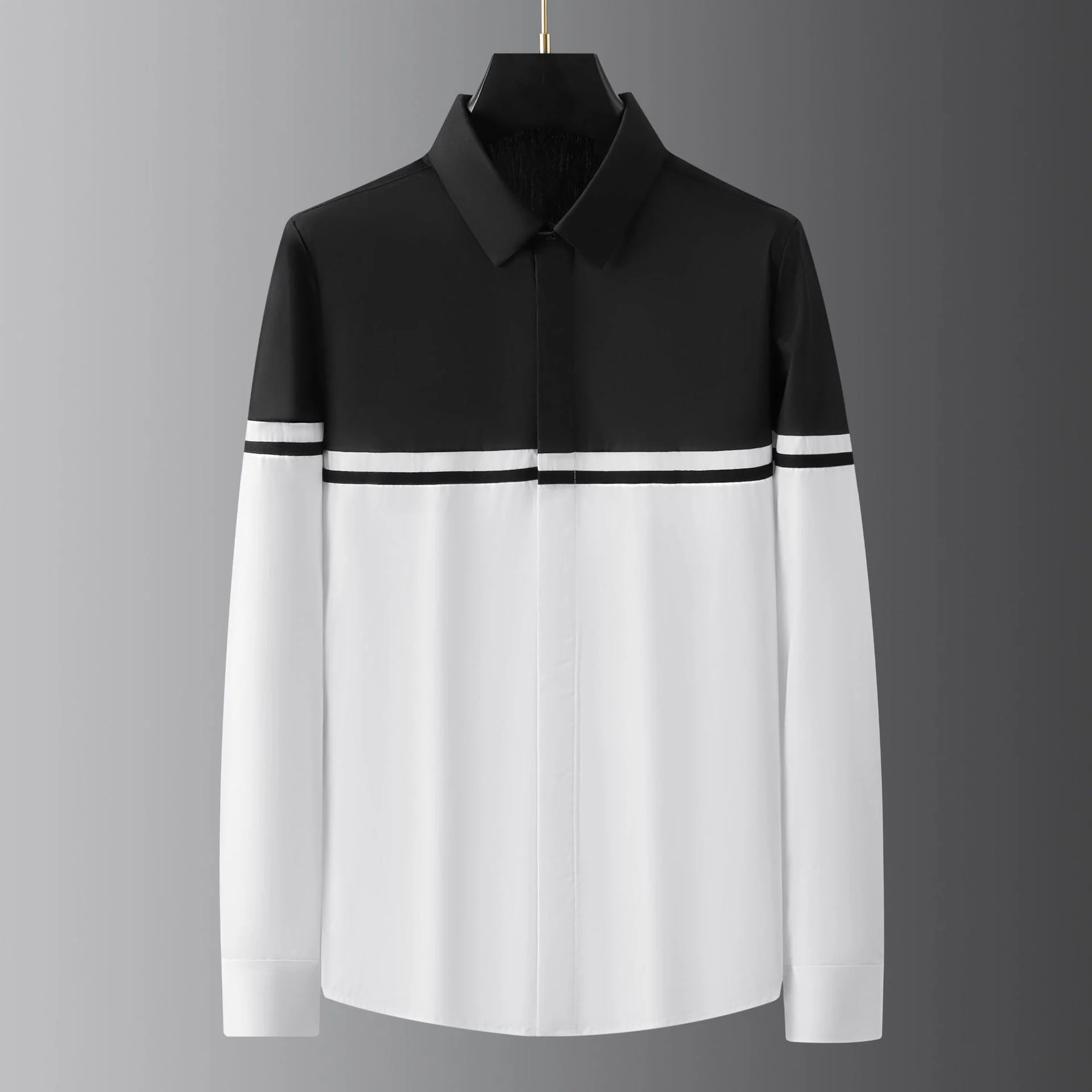Black and white colorblocked men's long-sleeved shirt - Image 8