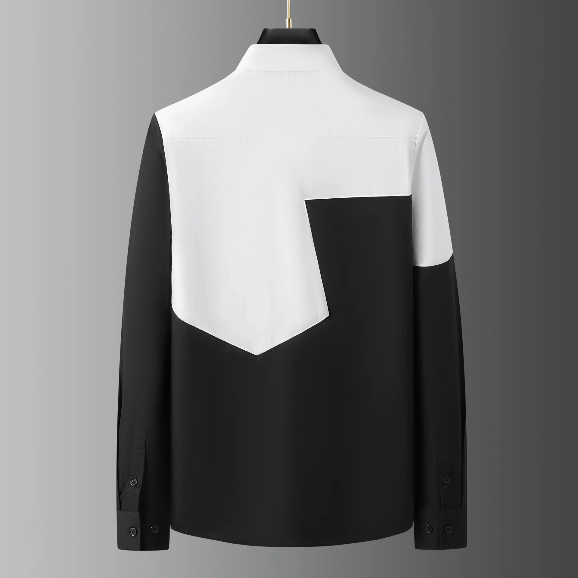 Black and white stitching men's long-sleeved shirt high-end handsome color matching men's long-sleeved shirt - Image 5