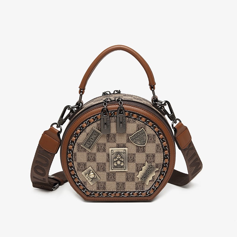 Fashion Retro Bear Badge Print Leather Purse Handbags(Double Zipper) - Image 10