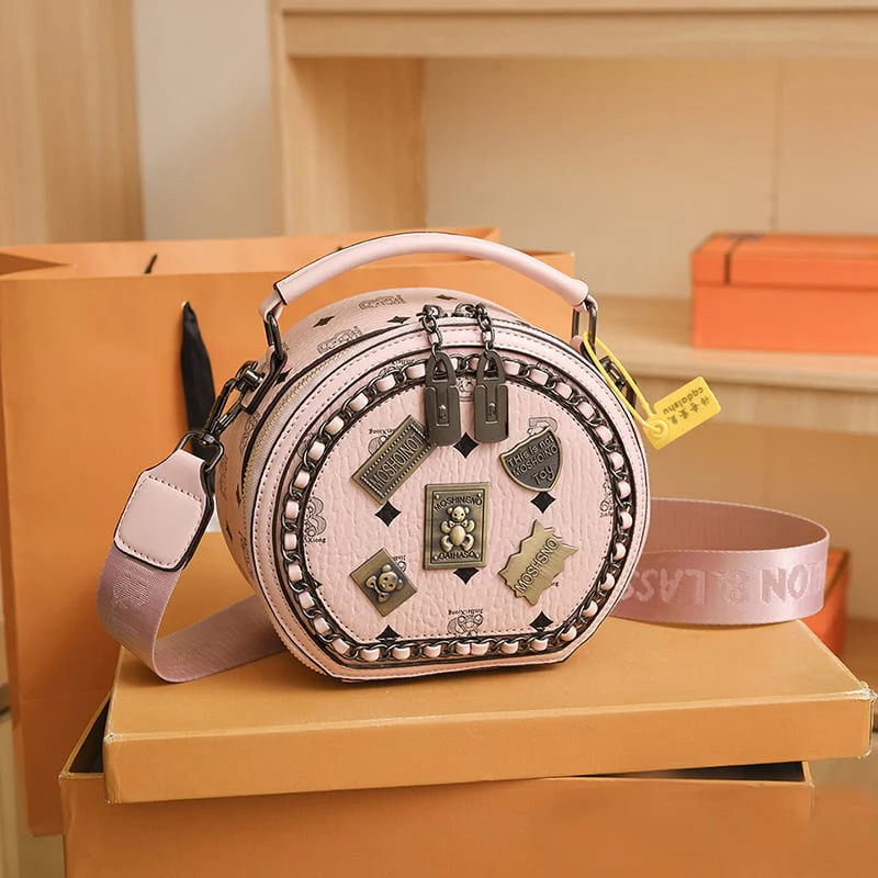 Fashion Retro Bear Badge Print Leather Purse Handbags(Double Zipper) - Image 11