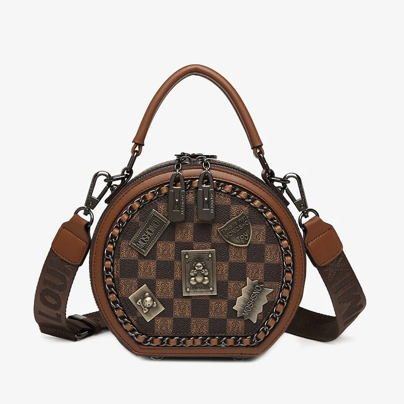 Fashion Retro Bear Badge Print Leather Purse Handbags(Double Zipper) - Image 12