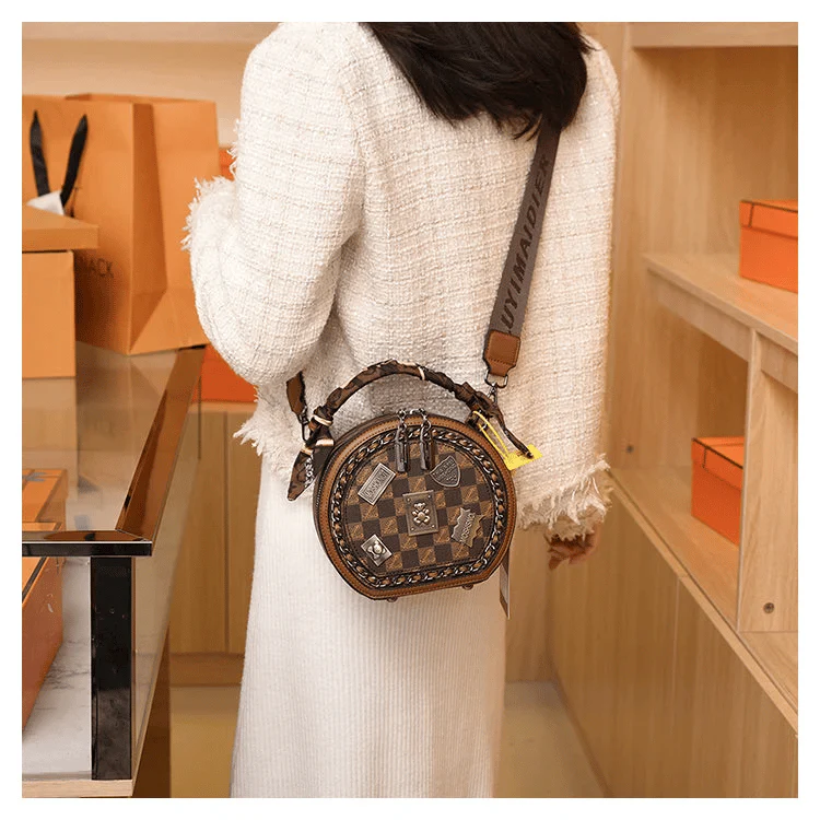 Fashion Retro Bear Badge Print Leather Purse Handbags(Double Zipper) - Image 6