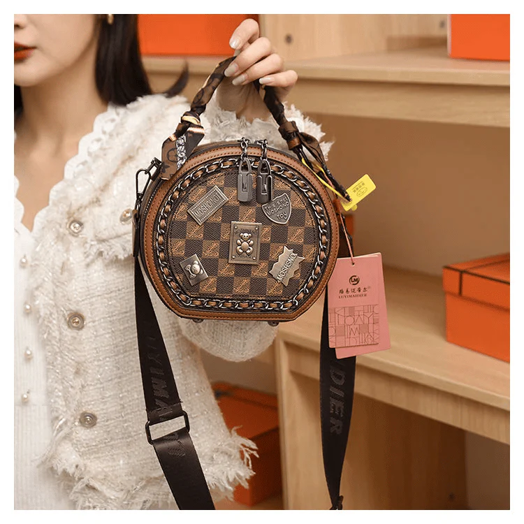 Fashion Retro Bear Badge Print Leather Purse Handbags(Double Zipper) - Image 7