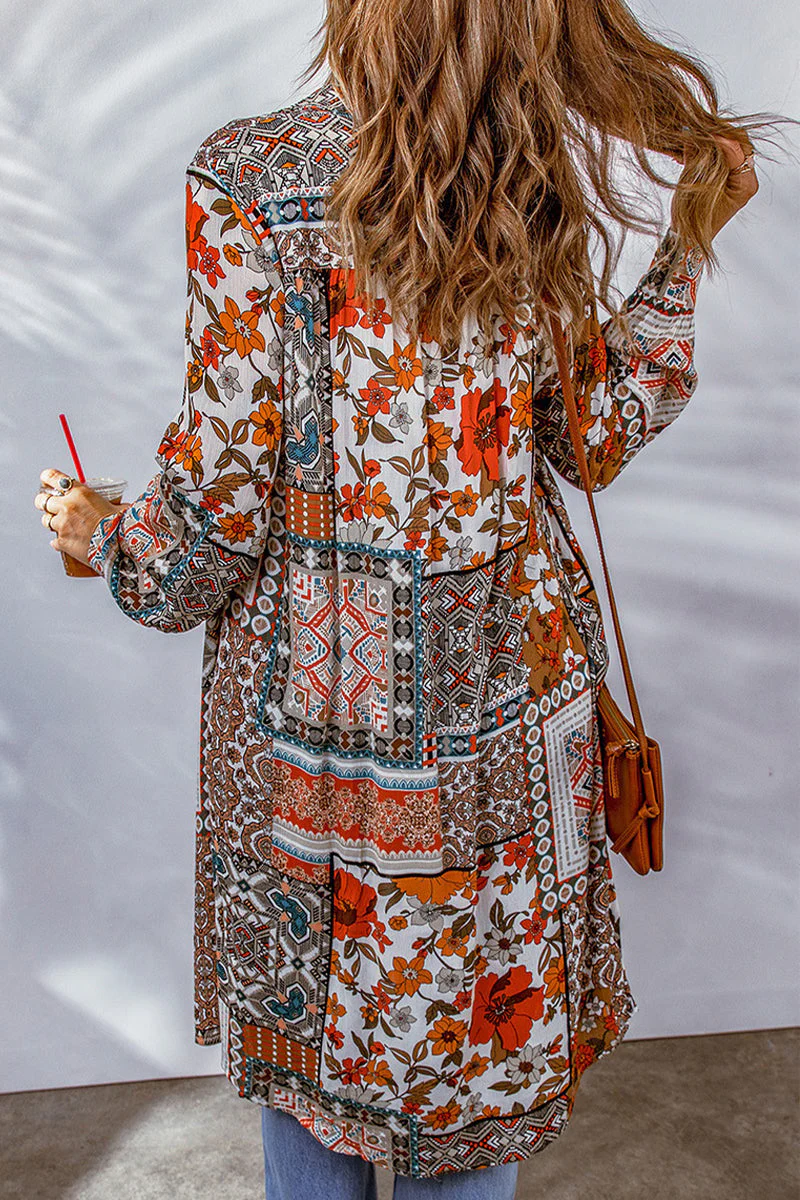 Bohemian College Geometric Printing Contrast Turndown Collar Tops(7 Colors) - Image 10