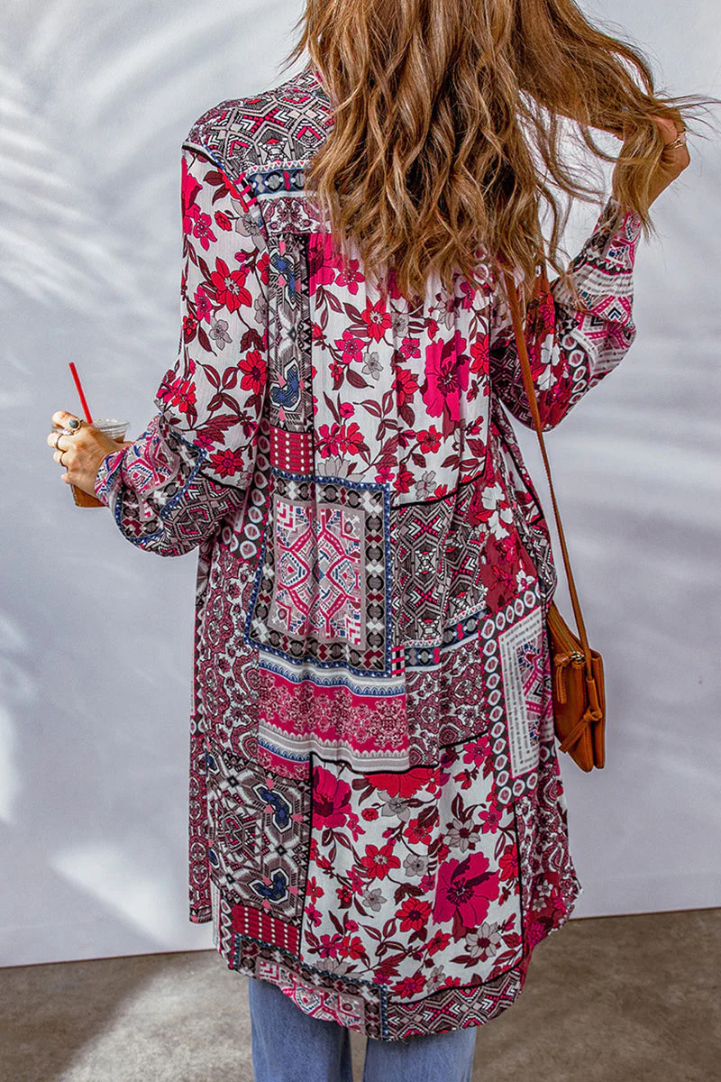 Bohemian College Geometric Printing Contrast Turndown Collar Tops(7 Colors) - Image 9