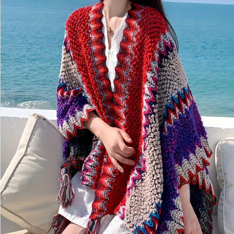 Bohemian braided shawl retro traditional striped fringed cardigan fashionable travel windproof - Image 10
