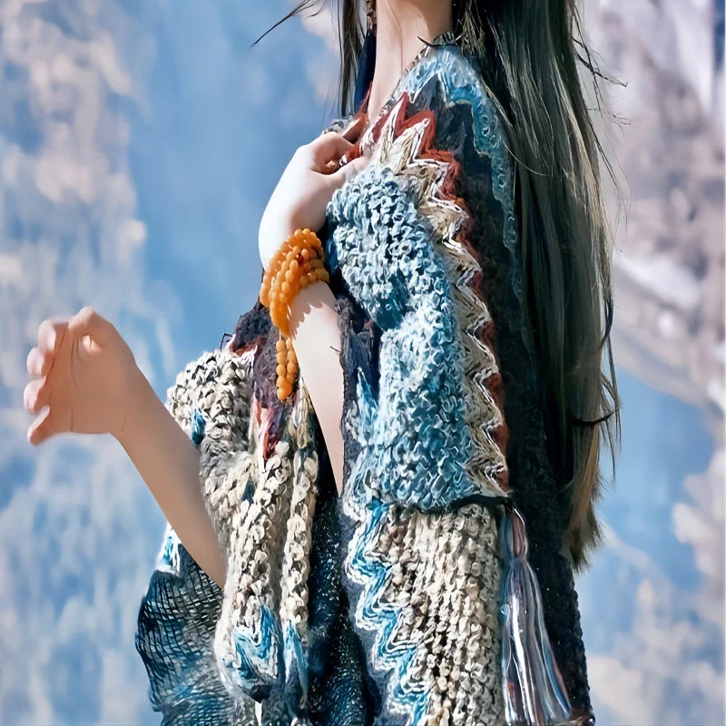 Bohemian braided shawl retro traditional striped fringed cardigan fashionable travel windproof - Image 11