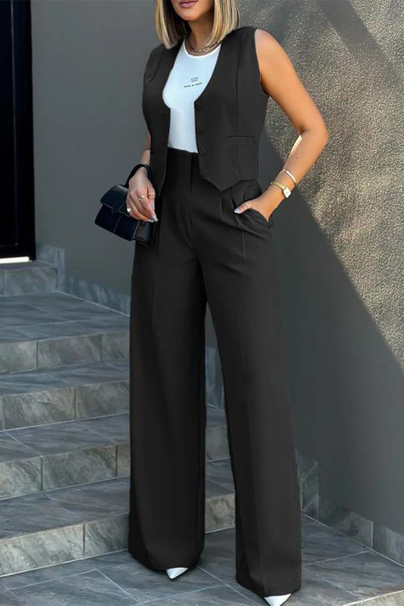 British Style Solid Pocket V Neck Sleeveless Two Pieces(8 Colors) - Image 17