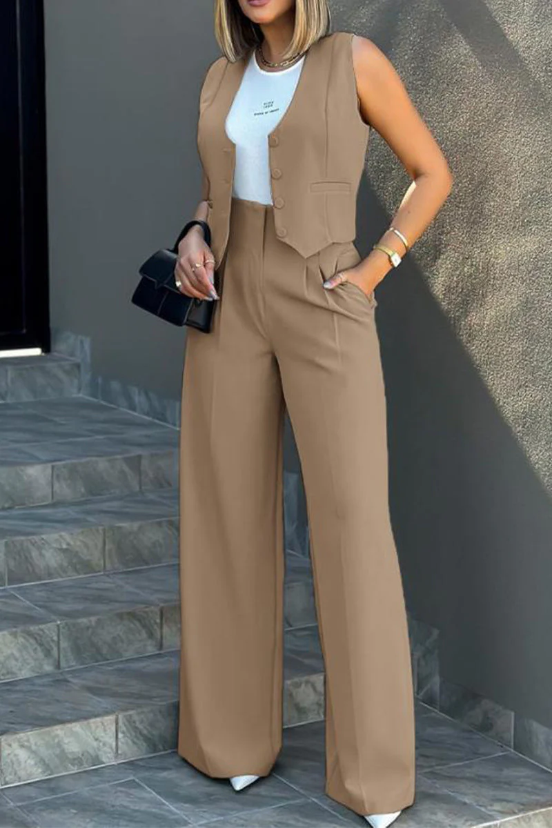 British Style Solid Pocket V Neck Sleeveless Two Pieces(8 Colors) - Image 3