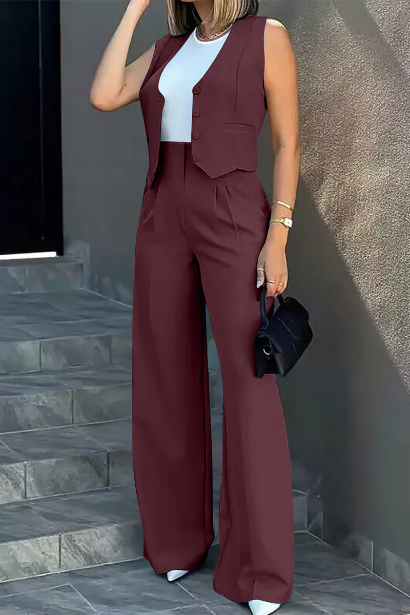 British Style Solid Pocket V Neck Sleeveless Two Pieces(8 Colors) - Image 6