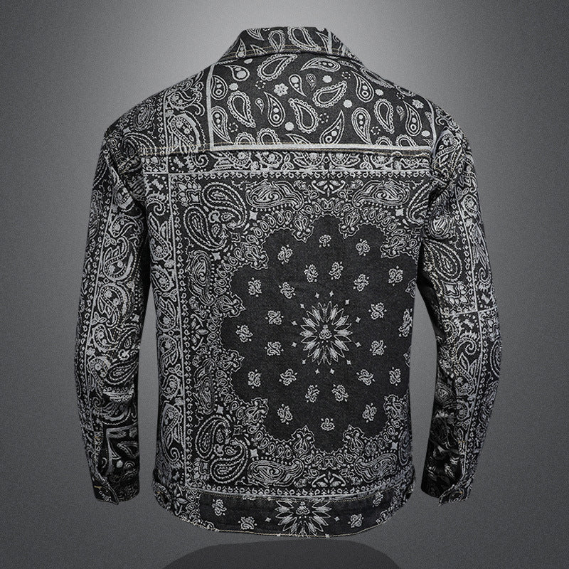 Cashew flower denim jacket for men and women, hot blue, fashionable and high quality - Image 3