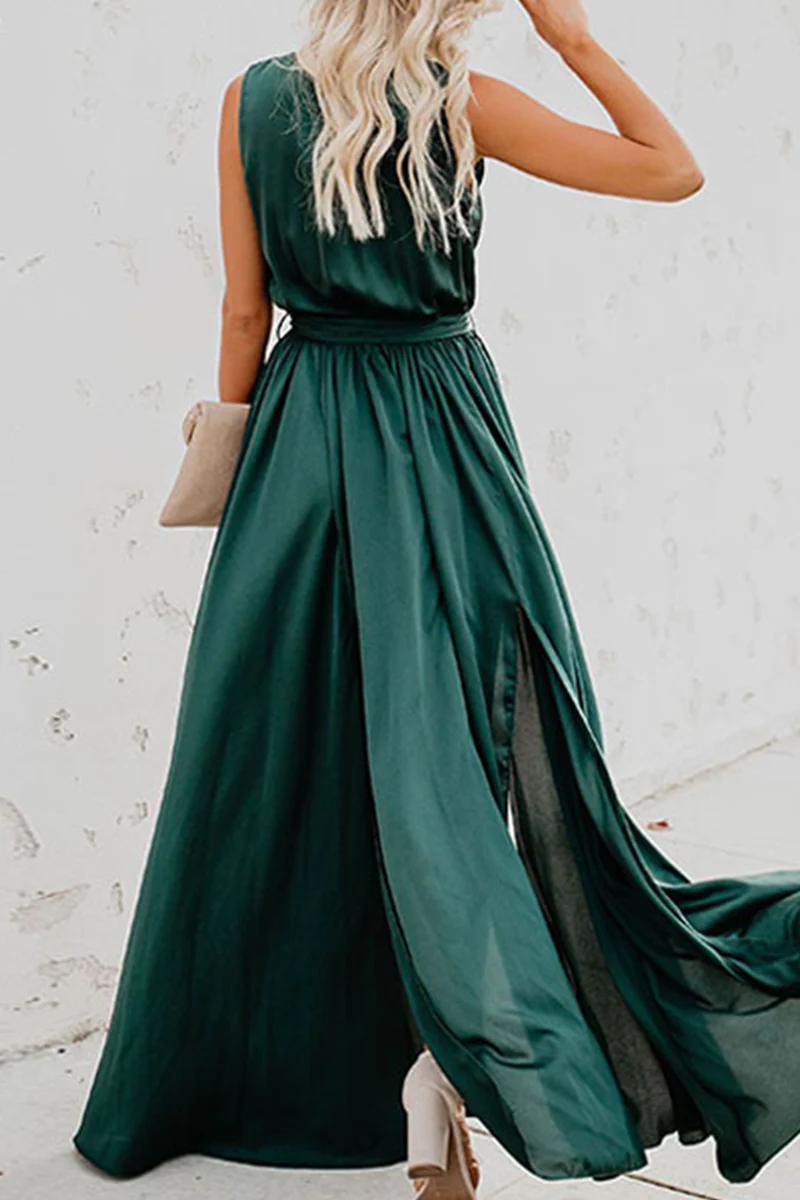 Casual Bohemian Solid High Opening With Belt V Neck Dresses(3 Colors) - Image 10