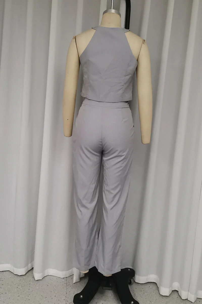 Casual British Style Solid Pocket Buttons O Neck Sleeveless Two Pieces - Image 6