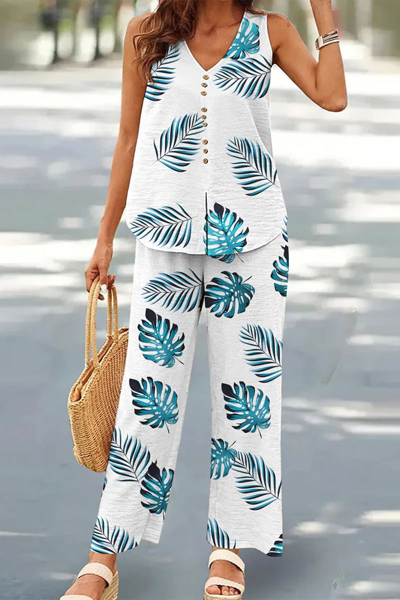 Casual Buttons V Neck Sleeveless Two Pieces - Image 16