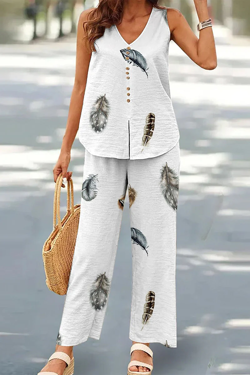 Casual Buttons V Neck Sleeveless Two Pieces - Image 25