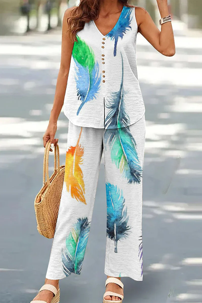 Casual Buttons V Neck Sleeveless Two Pieces - Image 26