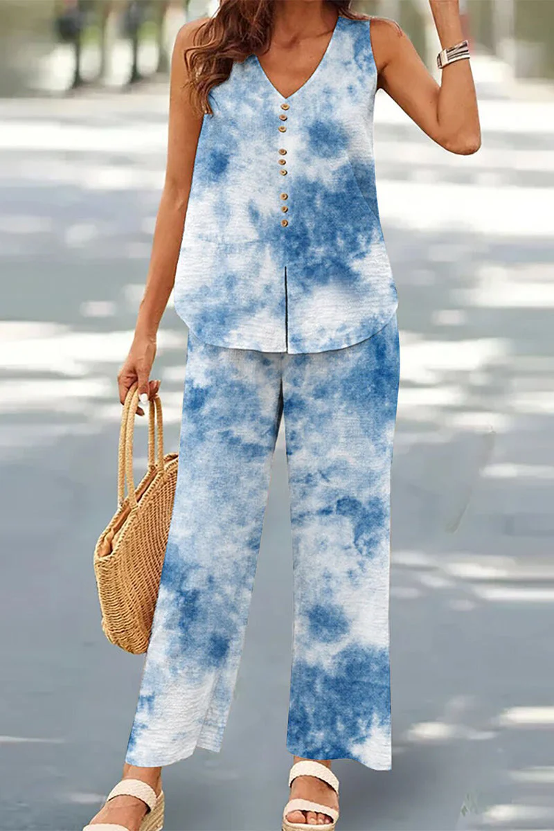 Casual Buttons V Neck Sleeveless Two Pieces - Image 27