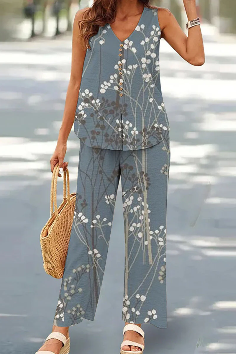 Casual Buttons V Neck Sleeveless Two Pieces - Image 30