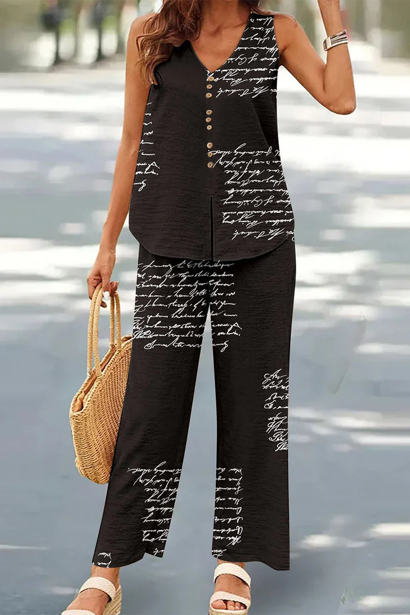 Casual Buttons V Neck Sleeveless Two Pieces - Image 45