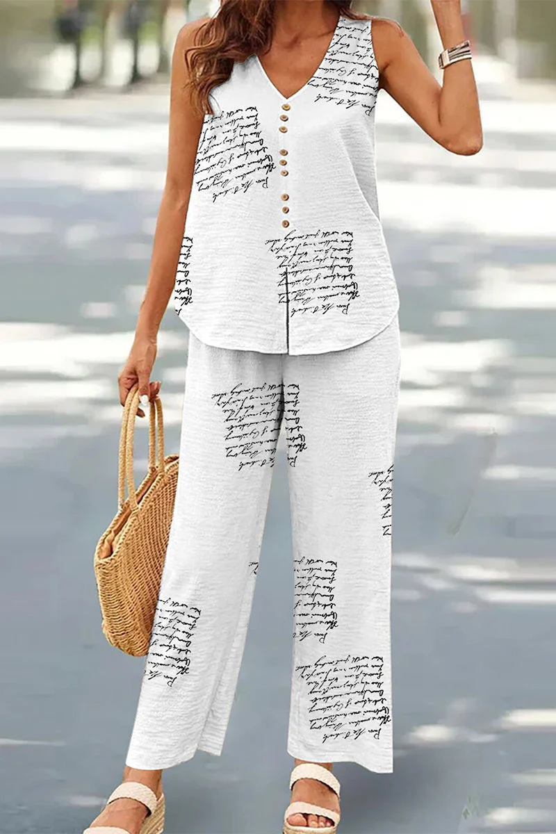 Casual Buttons V Neck Sleeveless Two Pieces - Image 46