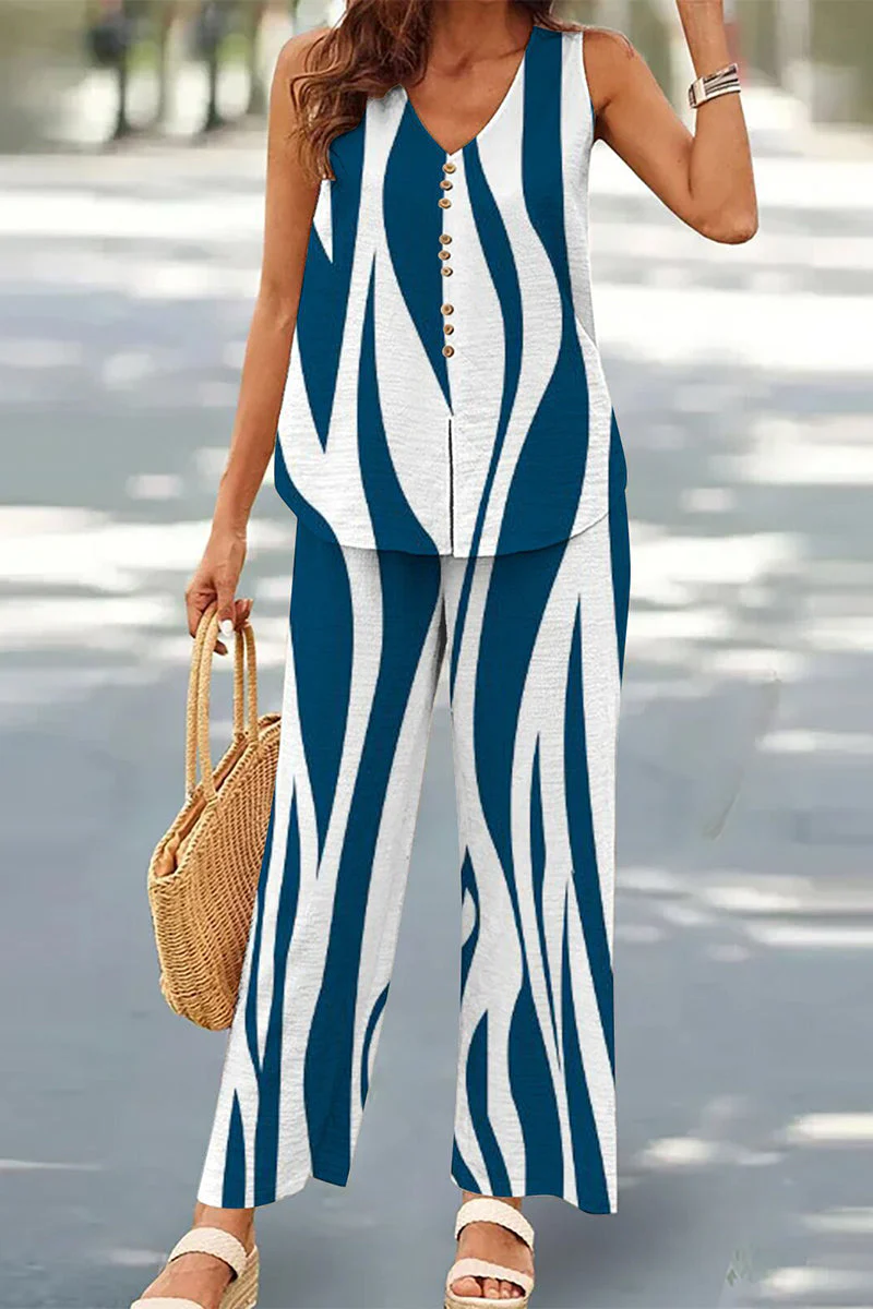 Casual Buttons V Neck Sleeveless Two Pieces - Image 49