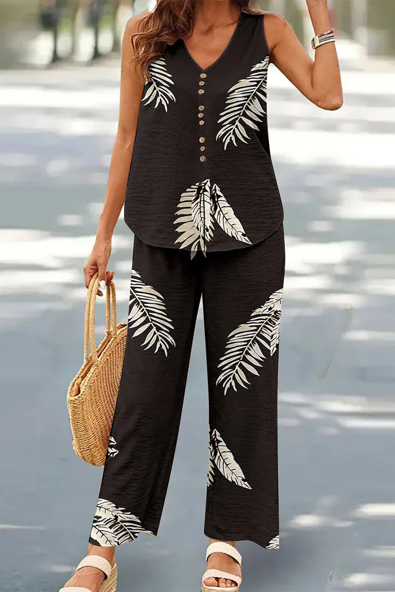 Casual Buttons V Neck Sleeveless Two Pieces - Image 7