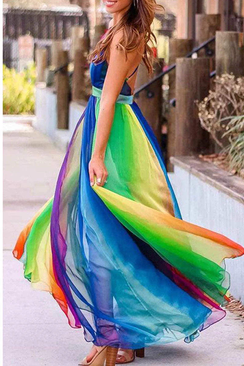Casual Daily Patchwork Mesh Spaghetti Strap A Line Dresses - Image 2