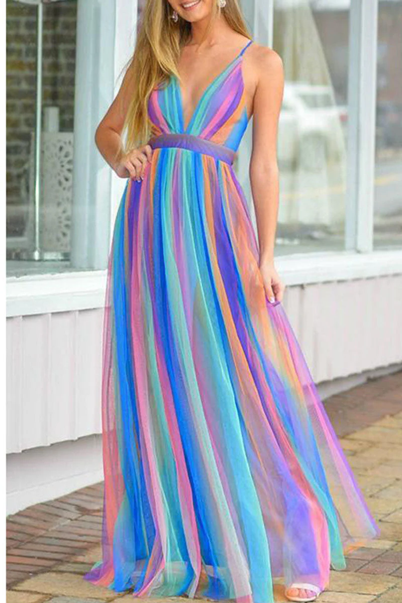 Casual Daily Patchwork Mesh Spaghetti Strap A Line Dresses - Image 9