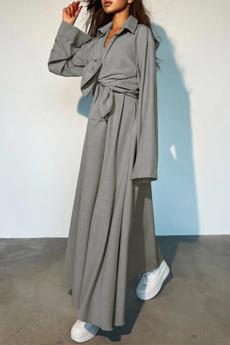 Casual Daily Solid Color Patchwork Turndown Collar Long Sleeve Two Pieces - Image 2