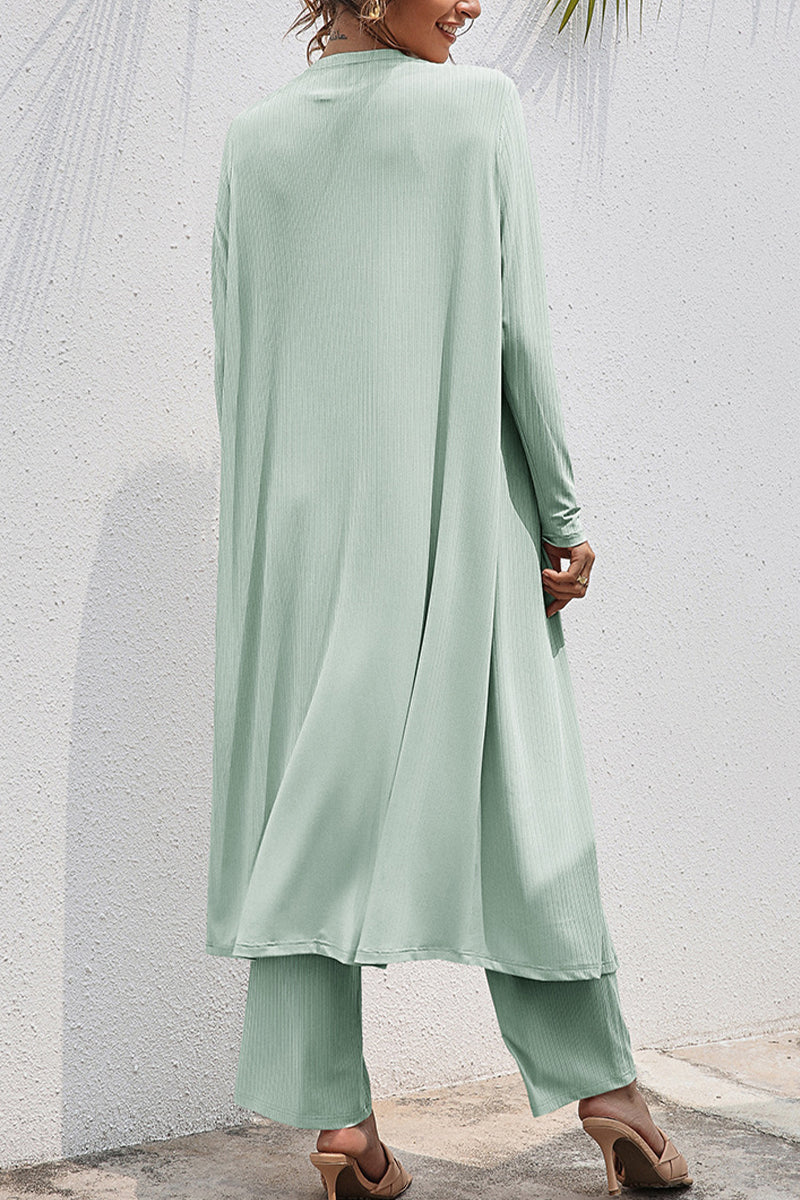 Casual Daily Solid Frenulum Cardigan Collar Long Sleeve Two Pieces - Image 10