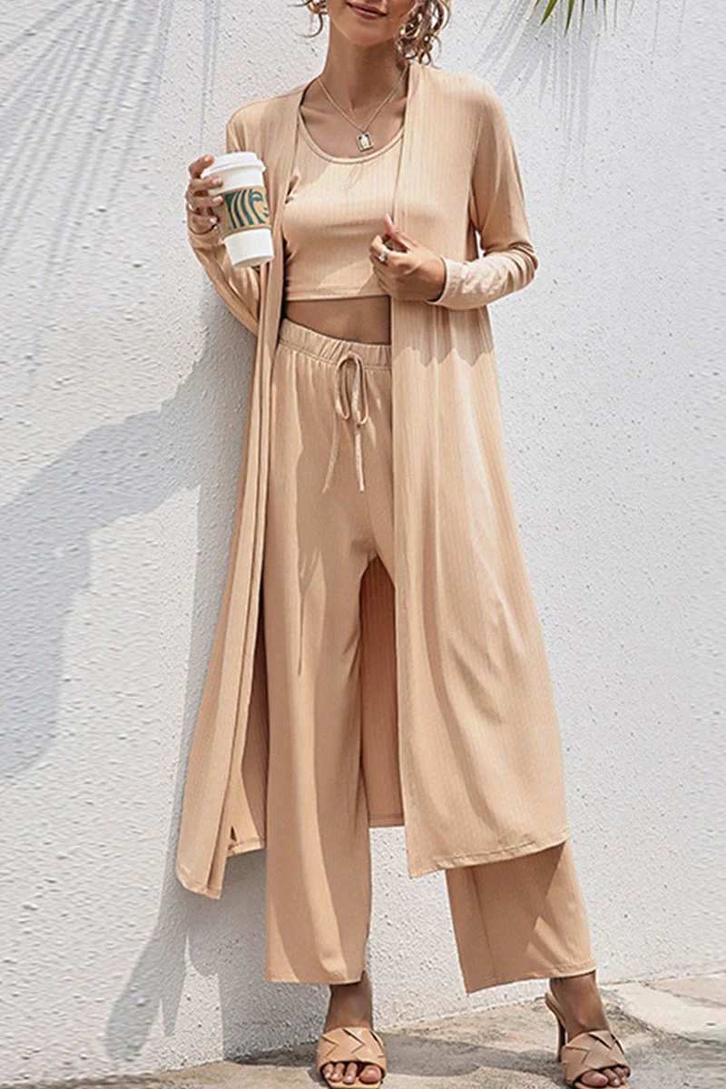 Casual Daily Solid Frenulum Cardigan Collar Long Sleeve Two Pieces - Image 12