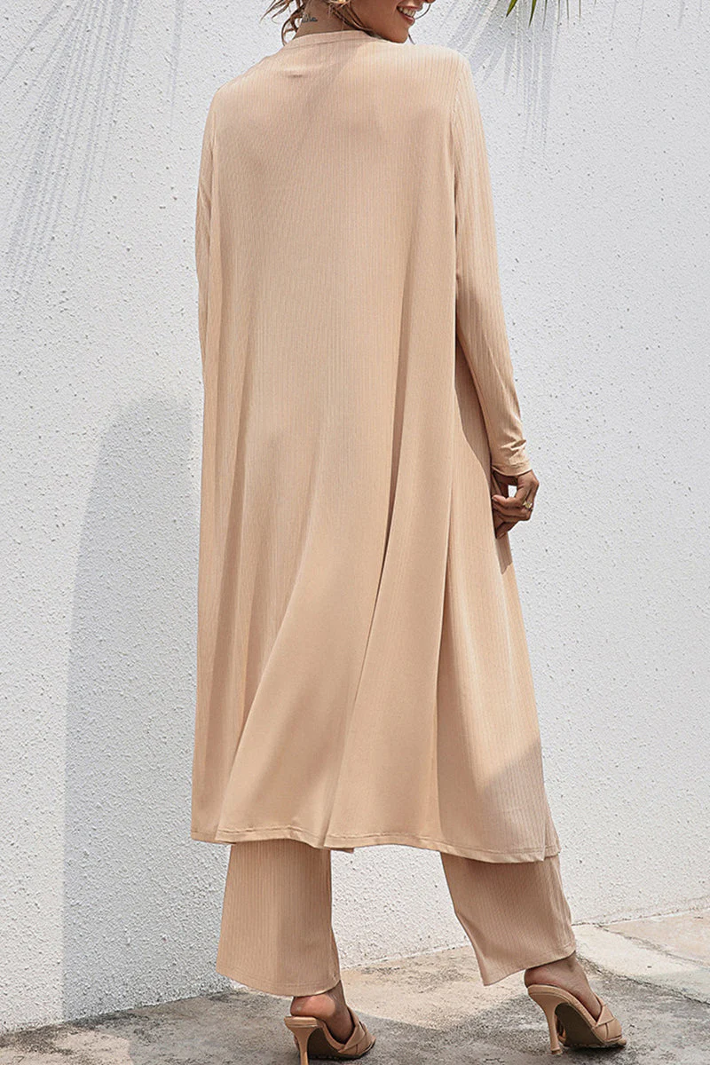 Casual Daily Solid Frenulum Cardigan Collar Long Sleeve Two Pieces - Image 13