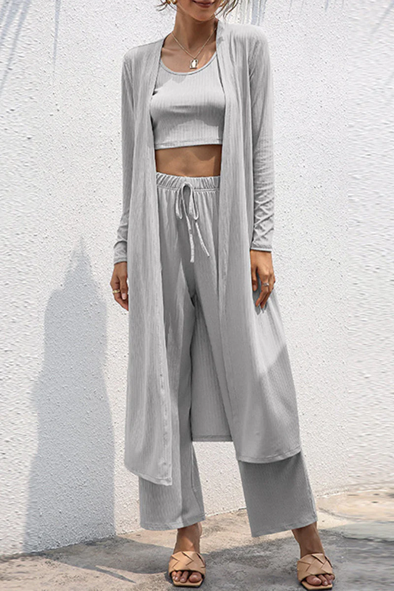 Casual Daily Solid Frenulum Cardigan Collar Long Sleeve Two Pieces - Image 14