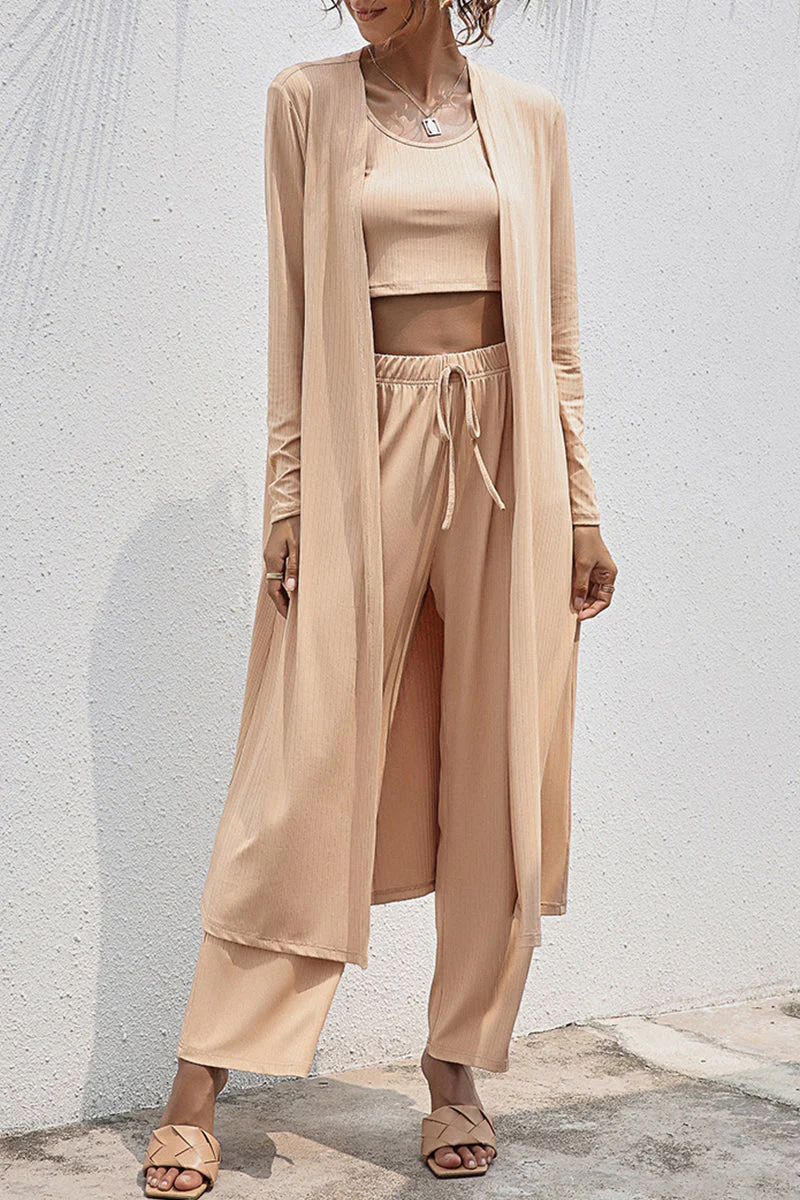 Casual Daily Solid Frenulum Cardigan Collar Long Sleeve Two Pieces - Image 18