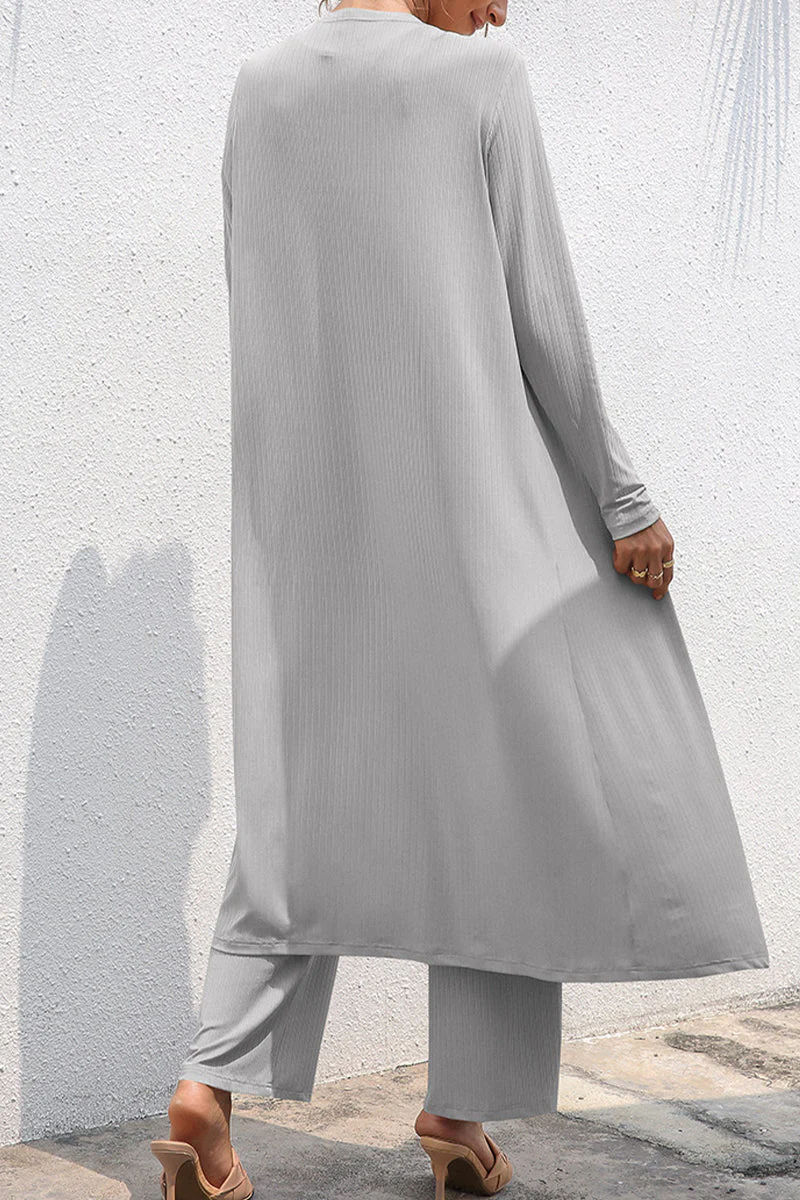 Casual Daily Solid Frenulum Cardigan Collar Long Sleeve Two Pieces - Image 3