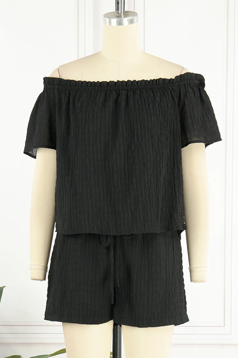 Casual Daily Solid Off the Shoulder Short Sleeve Two Pieces(3 Colors) - Image 11