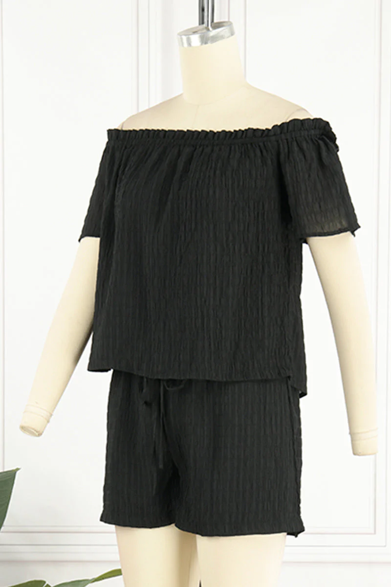 Casual Daily Solid Off the Shoulder Short Sleeve Two Pieces(3 Colors) - Image 12
